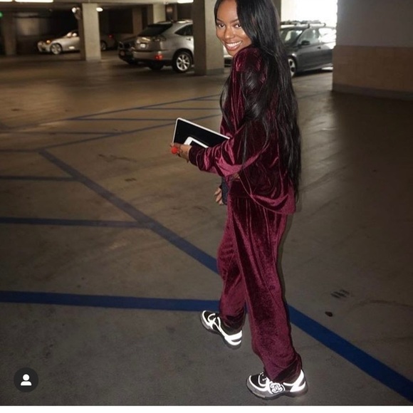 Laina Rauma SET Small top bottom maroon velour loungesuit leisure suit club bed - Picture 6 of 16